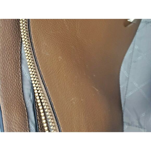 Michael Kors Rare Woven Rattan Straw Tote Handbag Leather Tan Purse Bag Pockets - Picture 6 of 12